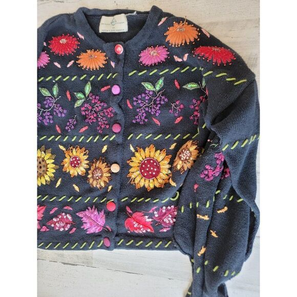 Vintage Design options AS IS cardigan Philip Jane Gordon floral fall embroidered - Picture 2 of 16